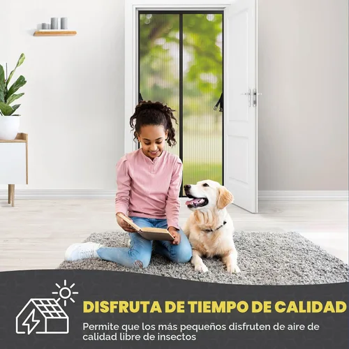Vista 7 de Puerta mosquitera magnética manos libres, resistente, protector de malla de puerta de mosquitero autosellado, apto para mascotas y niños, hebilla