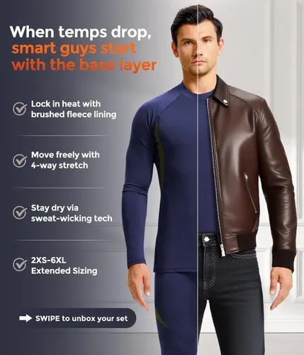 Vista 72 de Conjunto de ropa interior térmica para hombre, ropa interior larga 1#verde militar