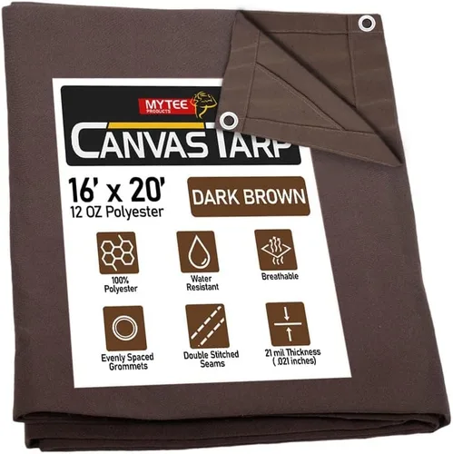 Vista 53 de Mytee Products Lona de lona marrón oscuro de 6 x 8 pies de 12 onzas, resistente al agua y transpirable, lonas resistentes, cubierta de lona