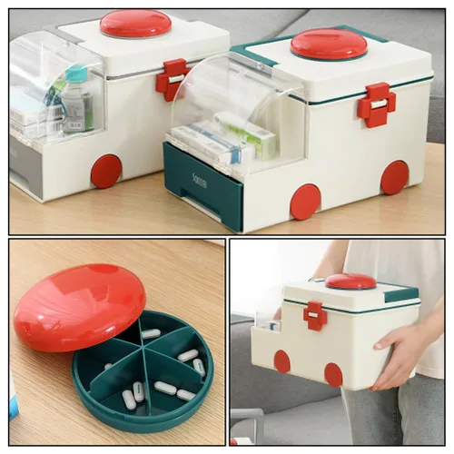 Vista 6 de iplusmile Caja de almacenamiento para vacío – Organizador de capacidad de medicamentos familiares para viajes/grandes compartimentos