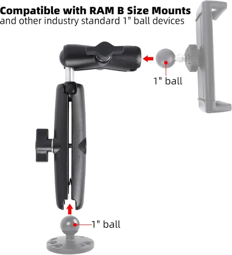 Vista 3 de Brazo de Extensión Doble con Enchufe Doble con Adaptador de Bola Doble de 1" Compatible con Montaje RAM Tamaño B y Otros Dispositivos Estándar