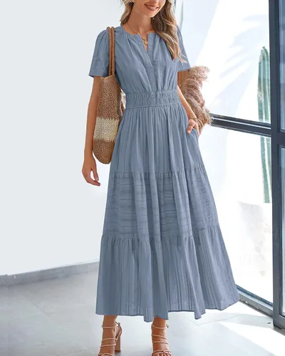 Vista 2 de BTFBM - Vestido largo casual de verano 2026 para mujer, vestido ligero de Gris azulado