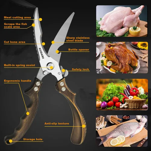 Vista 4 de Tijeras de cocina premium, paquete de 2 tijeras resistentes para aves de corral y carne, tijeras de hueso para cocinar