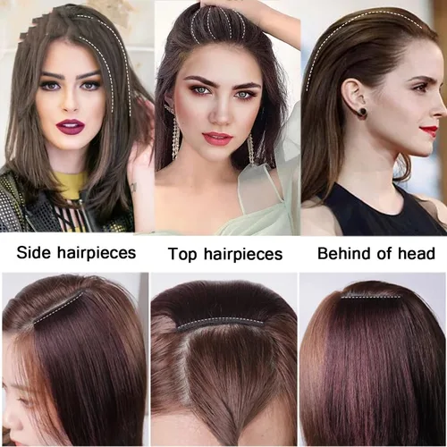 Vista 7 de Extensión de cabello sintético sin costuras con clip para cabello fino para mujeres, 7.9 in, marrón claro
