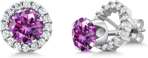 Vista 125 de Gem Stone King Aretes redondos de plata de ley 925 de 0.236 in con piedra natal extraíble para mujer
