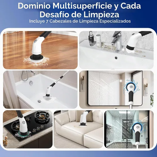 Vista 4 de Escoba eléctrica sin cable giratoria, cepillo de limpieza recargable impermeable IPX7 con batería de 4000mAh, tiempo de funcionamiento de 210