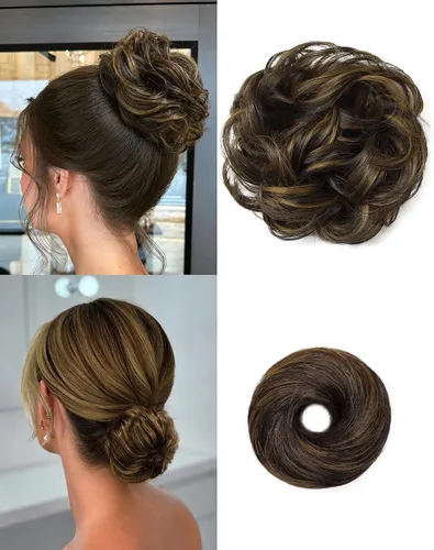 Vista 17 de 2 piezas de cabello desordenado moño sintético extensiones de moño Caoba