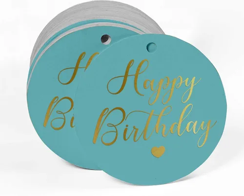 Vista 2 de Etiqueta de papel para colgar con texto en inglés «Happy Birthday» (50 unidades)