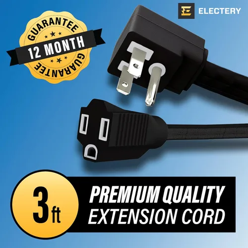 Vista 2 de Cable de extensión resistente de 3 pies, 14 AWG, 15 A, 125 V, 1875 W, enchufe plano de 3 puntas, certificación ETL, cable de extensión