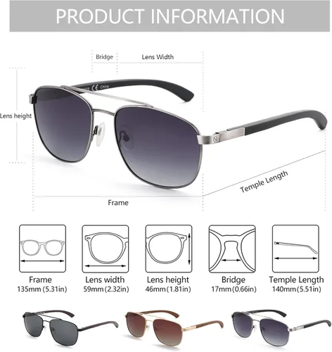 Vista 3 de ZENOTTIC Gafas de sol polarizadas de madera aviadora para hombre 100 protección UV pesca conducción de golf