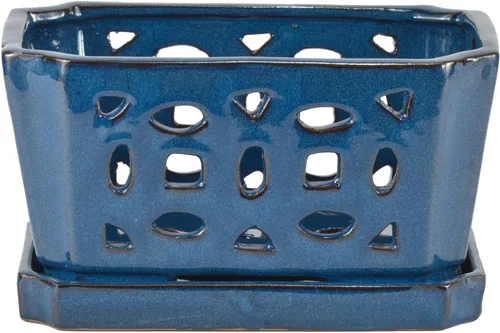 Vista 2 de W&W Orchid Pot with Holes and Saucer for Repotting, Blue, 9.7 Inch azul 9.7