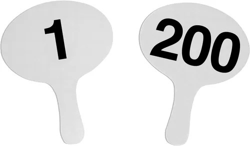 Vista 11 de 1-40, 0.079 in Cartonplast, Better Bidders Oval Shape Auction Paddle Set, 1-Piece White Plastic Fans (1-40) Q=40, (línea "BasicPRO")