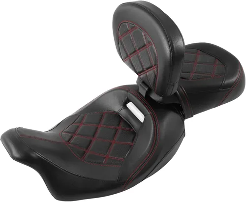 Vista 14 de XFMT Asiento de motocicleta de perfil bajo de dos piezas para 2 personas, asiento para conductor y pasajero para Harley Touring Road King Street