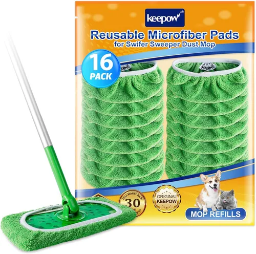 Vista 12 de KEEPOW Paños de barrido en seco reutilizables de microfibra compatibles con trapeador Swiffer, almohadillas lavables a máquina para trapeador