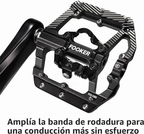 Vista 6 de FOOKER Pedales de bicicleta de montaña MTB, plataforma plana de 3 rodamientos, compatible con doble función sellada de aluminio sin clipless pedales