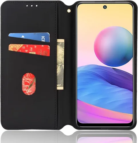 Vista 5 de Funda con tapa para Xiaomi Redmi Note 10 4G/Note 10S 4G, patrón 3D Cartera de cuero premium Kickstand Cubierta de cierre magnético Negro