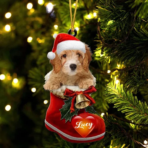 Vista 56 de Adorno de Navidad de perro afgano en bota de Papá Noel, adorno de nombre de perro personalizado, regalo para amante de los perros, decoración