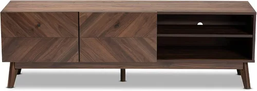 Vista 3 de Baxton Studio Hartman Mid-Century - Soporte de TV de madera con acabado marrón nogal moderno