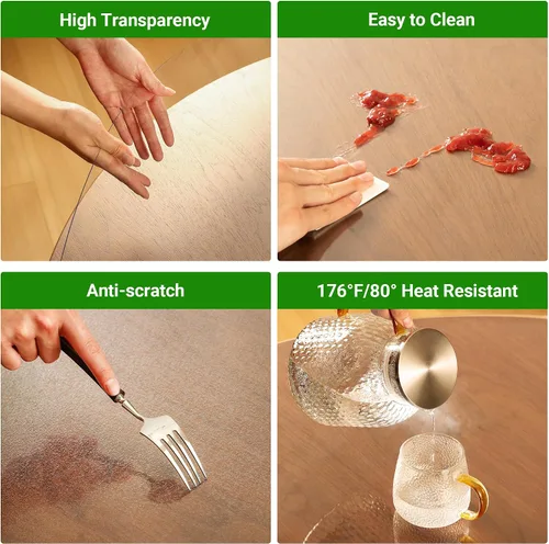 Vista 3 de ETECHMART Protector de mesa de plástico transparente rectangular de 12 x 24 pulgadas, protector de mesa grueso impermeable transparente para mesa