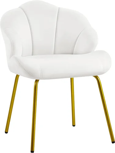 Vista 10 de Yaheetech Silla de tocador, silla decorativa de terciopelo con respaldo en forma de concha, sillón moderno con patas de metal dorado para Negro