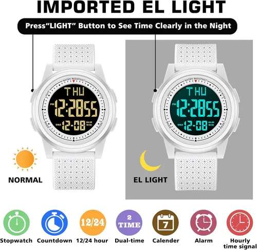 Vista 5 de NN BEN NEVIS Reloj digital para hombre, reloj digital con cronómetro, cuenta regresiva, alarma, doble hora, calendario, ultra fino, minimalista
