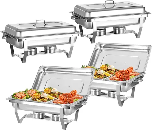 Vista 8 de Juego de 2 platos para bufé, de acero inoxidable, rectangular, tamaño matrimonial, 8 cuartos de galón y calentador de buffet para catering, juego
