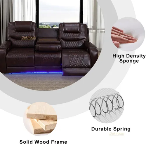 Vista 117 de Juego de sofá reclinable eléctrico, seccional de cuero transpirable beige, juego de muebles de sala de estar, 2 piezas, sofá reclinable eléctrico