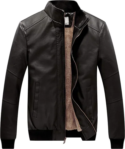 Vista 10 de WenVen Chaqueta de piel sintética con cuello alto y forro polar para hombre