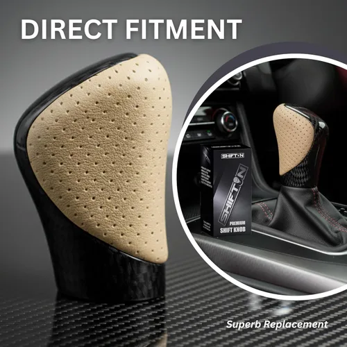 Vista 4 de Pomo de palanca de cambios para Lexus ES GS GX IS NX RC RX 200t 300 350 3450h 450hL 350L (Cuero Beige Marfil/Patrón de Carbono)