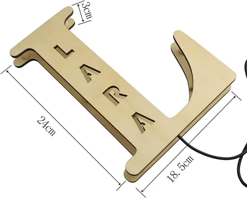 Vista 4 de Luz nocturna LED personalizada, letra inicial de madera grabada con nombre para familiares amigos, alfabeto, dormitorio, boda, Navidad, Halloween y j