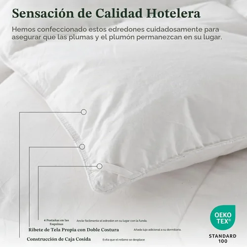 Vista 5 de Edredón de plumas orgánicas tamaño matrimonial 100% algodón, relleno de plumas de ganso y plumón de alta calidad, relleno de edredón independiente