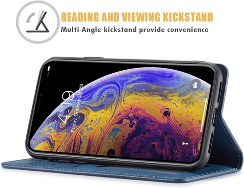 Vista 3 de QLTYPRI Funda tipo cartera para iPhone XR, 3 tarjeteros, color azul