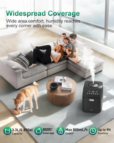 Vista 3 de Mifasol Humidificador de acero inoxidable, 3.3L/0.87 galones humidificadores de vapor caliente para dormitorio, 800 pies cuadrados, humidificadores