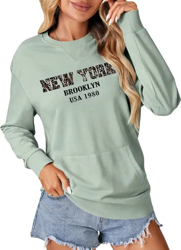 Vista 12 de OPOIPIN Suéter con bolsillo de manga larga y cuello redondo para mujer, estilo casual