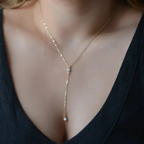 Vista 4 de Handmade Lariat Necklace for Women 18K Gold Plated Dainty Drop Y Chain Necklace Jewelry for Women Girl Gifts with Simulated Diamond16 to 18