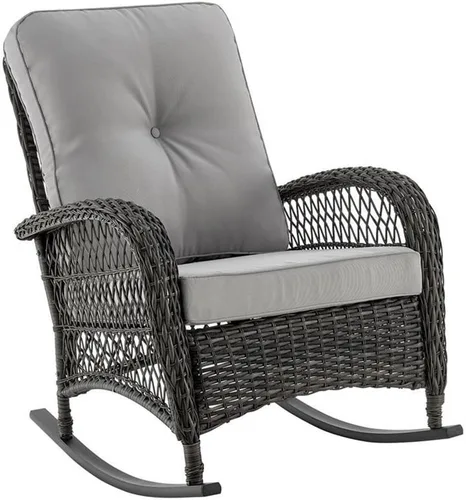 Vista 10 de Manhattan Comfort Fruttuo - Mecedora para exteriores con cojines impermeables extraíbles, hecha de ratán de acero, mecedora de patio resistente a