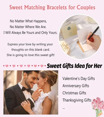 Vista 5 de UNGENT THEM Pinky Promise - Pulsera a juego para parejas, alma gemela, hombre, relación a distancia, regalos para mujeres, hombres, él, ella