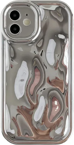 Vista 13 de Caseative Funda para iPhone 12, color negro Galjanoplastia de cromo suave de la burbuja del meteorito de la onda de la ondulación