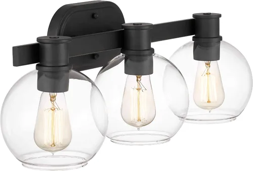 Vista 8 de Tawson Dan Modern Farmhouse - Lámpara de tocador de 3 luces industrial con pantalla de globo de vidrio transparente para dormitorio, pasillo