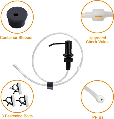 Vista 4 de Dispensador de jabón para fregadero de cocina, bomba dispensadora de jabón para debajo del fregadero, buena ventosa, tubo de extensión de 47 Negro