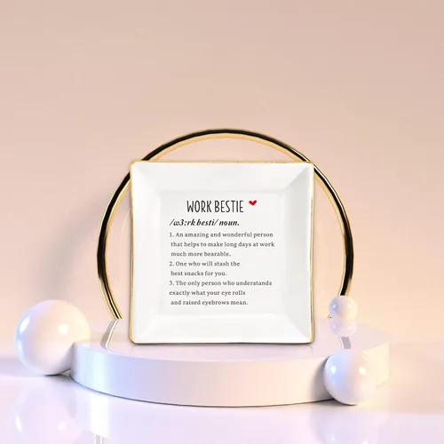 Vista 5 de XJF Work Bestie - Plato de cerámica para joyas, regalos de trabajo para mujeres, regalos de agradecimiento para compañeros de trabajo, regalo