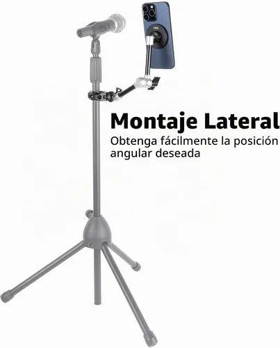 Vista 2 de Soporte magnético para teléfono totalmente metálico con súper abrazadera y brazo largo de 10 pulgadas para Magsafe, soporte ajustable para espejo