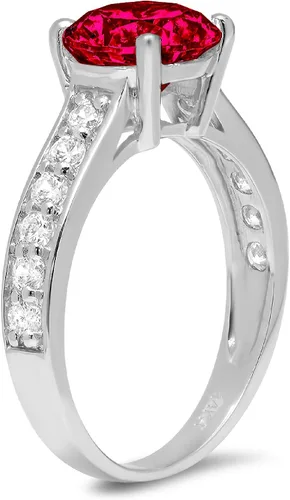 Vista 2 de Anillo brillante de 2,25 quilates con acento de rubí rojo simulado impecable, ideal VVS1, compromiso de compromiso, aniversario, boda, diseñador