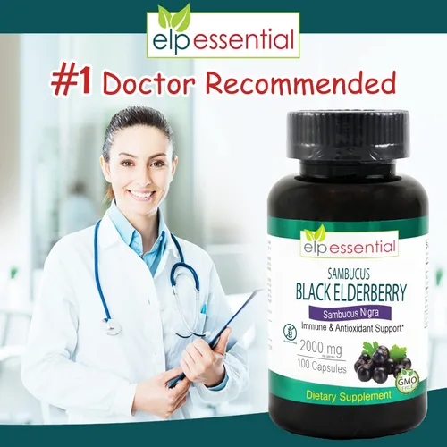 Vista 2 de ELP ESSENTIAL Cápsulas de saúco negro de 2000 mg 100 unidades Extracto de Sambucus súper concentrado, antioxidante e inmune (paquete de 2)
