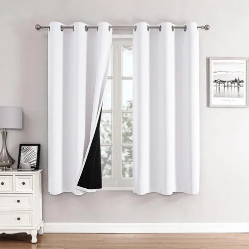 Vista 32 de ChrisDowa Cortinas 100% opacas de 63 pulgadas de largo para dormitorio con forro negro, 2 capas gruesas totalmente opacas con aislamiento térmico