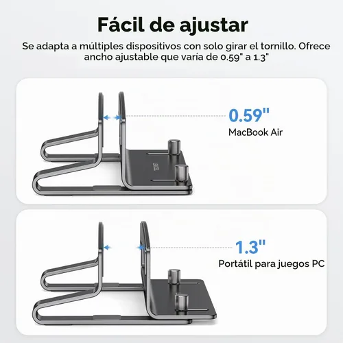 Vista 5 de TECKNET Soporte vertical para laptop, soporte ajustable de aluminio para laptop (hasta 17.3 pulgadas), soporte vertical que ahorra espacio