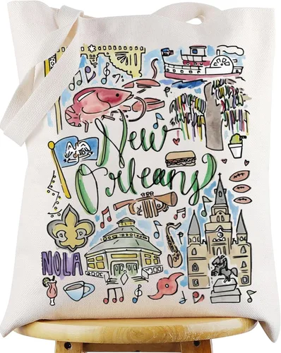 Vista 8 de WZMPA Bolsa de viaje de Nueva Orleans, regalo de recuerdo de Louisiana, bolsa de comestibles reutilizable