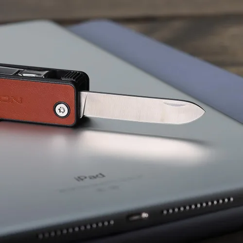 Vista 9 de ROXON M4 10 en 1 Mini cortaúñas portátil con mango de cuero multiherramienta, herramienta de utilidad, cuchillo con bloqueo de seguridad, tijeras