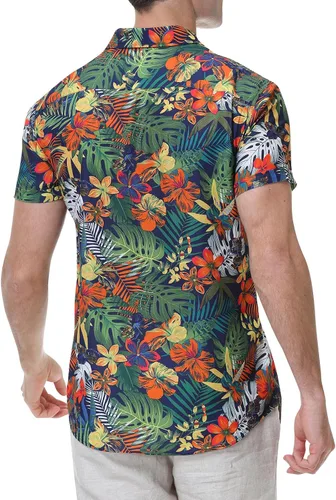 Vista 5 de Novedad Camisa con Estampado Floral Blusa Hombres Solapa Botón Abajo Camiseta Jersey Manga Corta Frente abierto