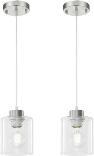Vista 9 de 1 lámpara colgante de níquel cepillado para isla de cocina, moderna lámpara colgante de granja, lámpara de techo ajustable de 39 pulgadas